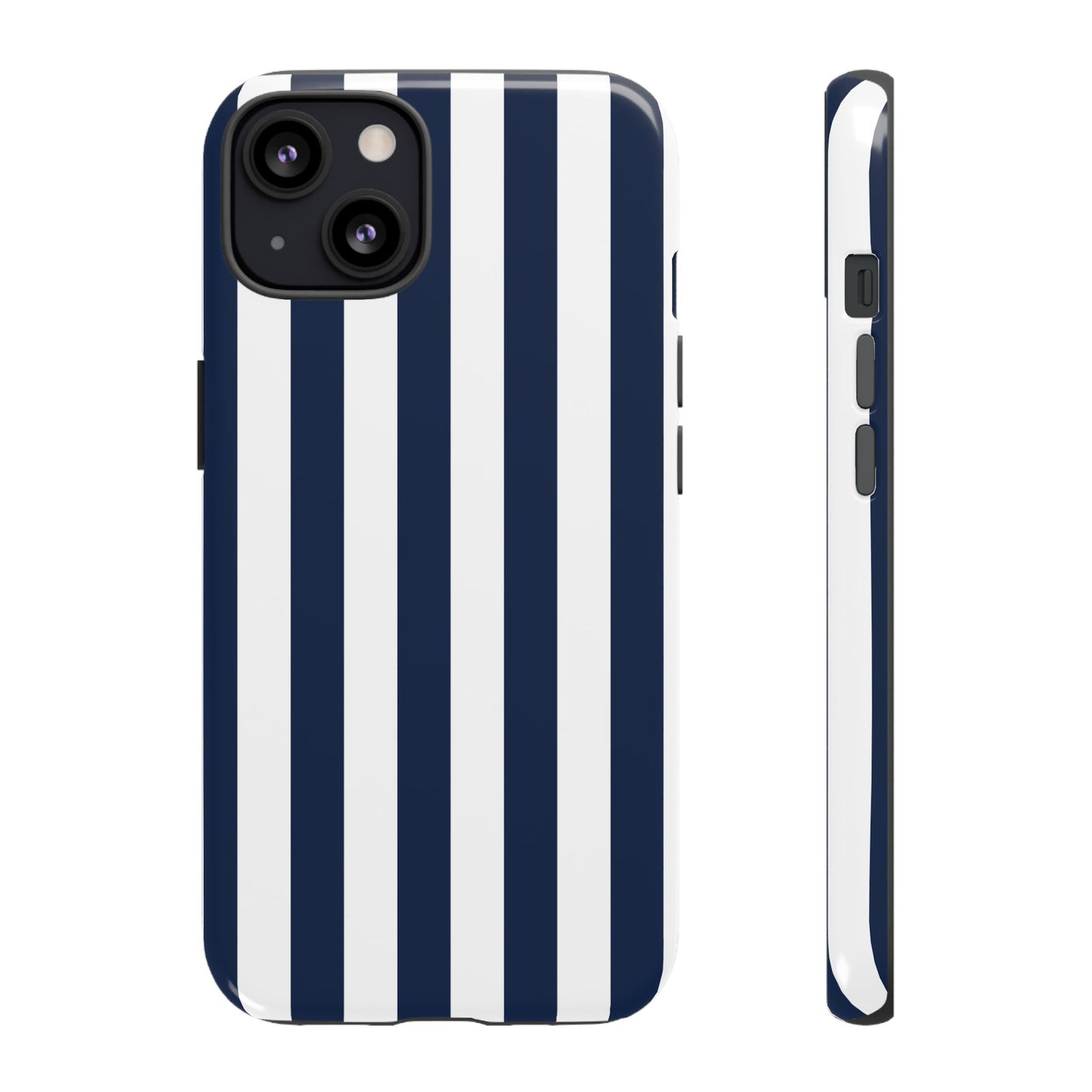 iPhone 13 / Glossy Phone Case - Simple Dark Blue & White Stripe Pattern Phone Case