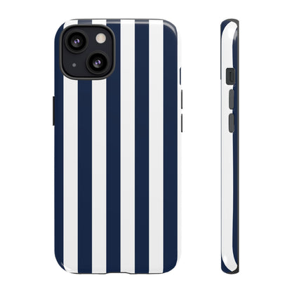 iPhone 13 / Glossy Phone Case - Simple Dark Blue & White Stripe Pattern Phone Case