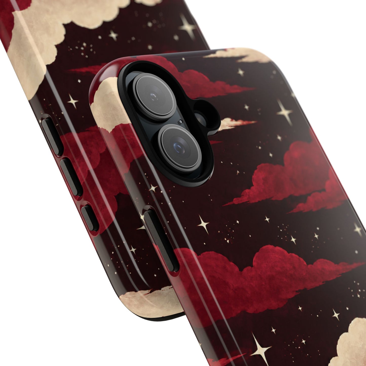Illustrated Crimson Red Clouds & Stars Phone Case
