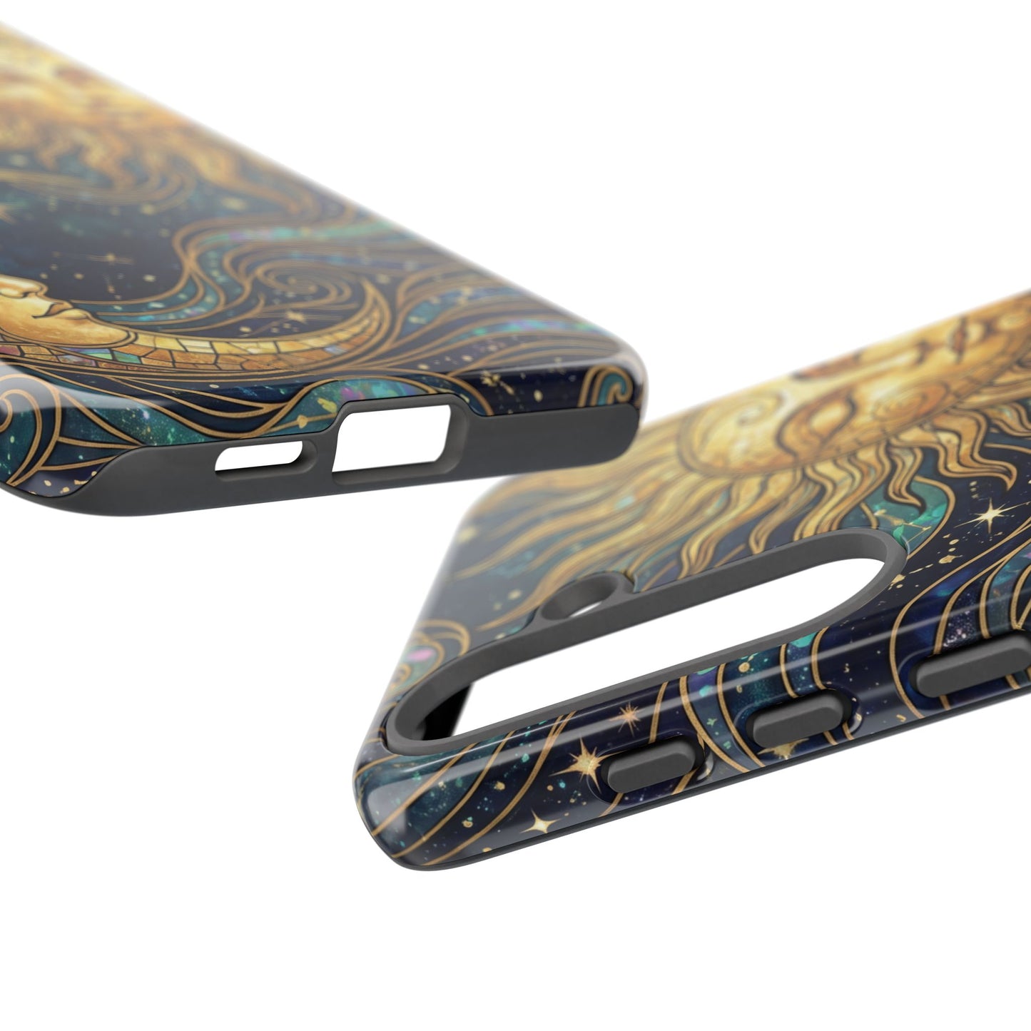 Elegant Teal & Gold Sun and Moon Phone Case