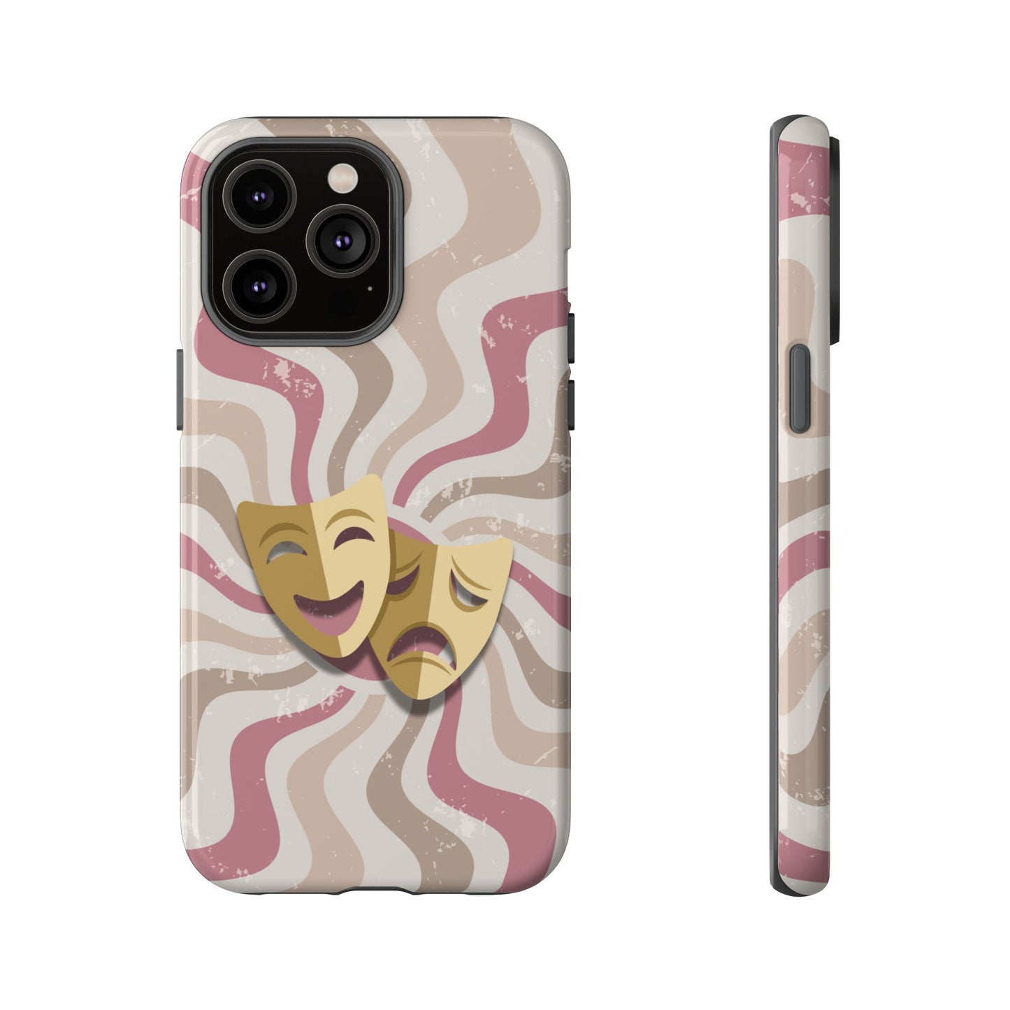 Comedy & Tragedy Masks – Pink Minimal Retro Wave Phone Case - Pink Phone Case - iPhone 14 Pro Max / Glossy