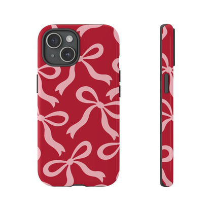 Bold Raspberry Red and Blush Pink Bow Pattern Phone Case - Red Phone Case - iPhone 15 / Glossy
