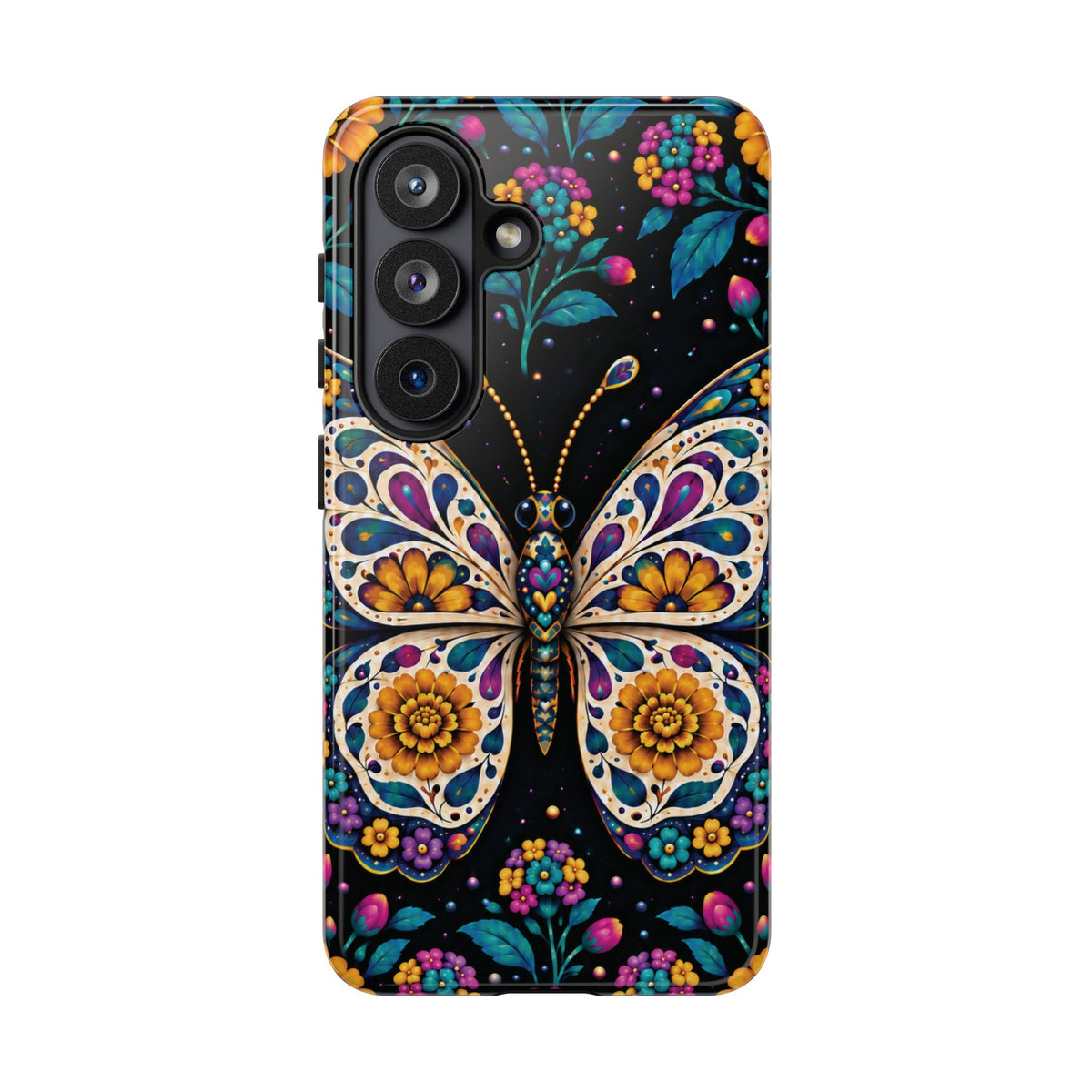 Vibrant Purple and Teal Calavera Butterfly Phone Case - Multicolor Phone Case - Samsung Galaxy S26 / Glossy