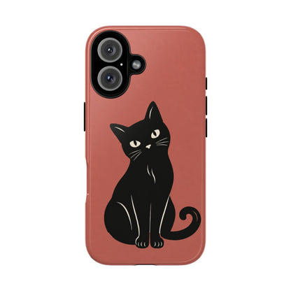 Minimalist Coral Red & Black Cat Phone Case
