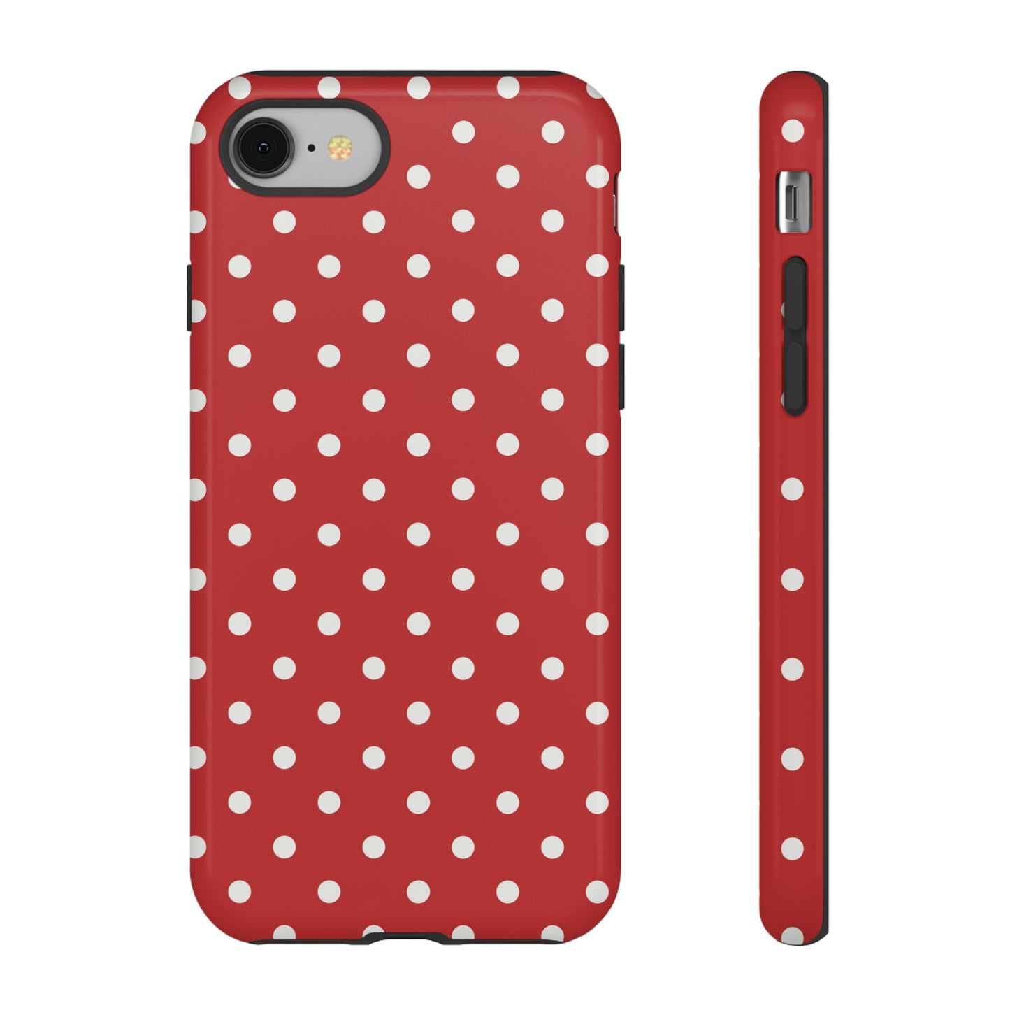iPhone 8 / Glossy Phone Case - Red with White Dot Pattern Phone Case