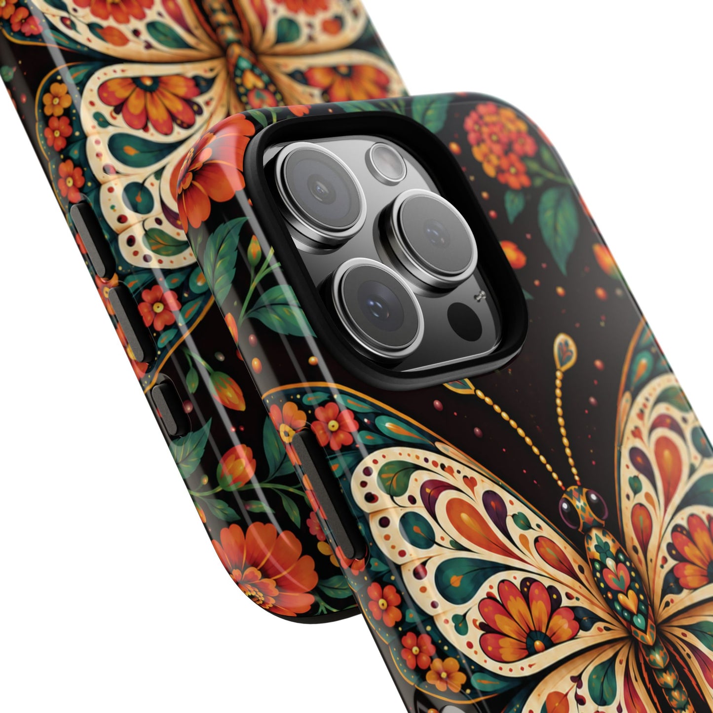Vibrant Terracotta and Teal Calavera Butterfly Phone Case - Multicolor Phone Case