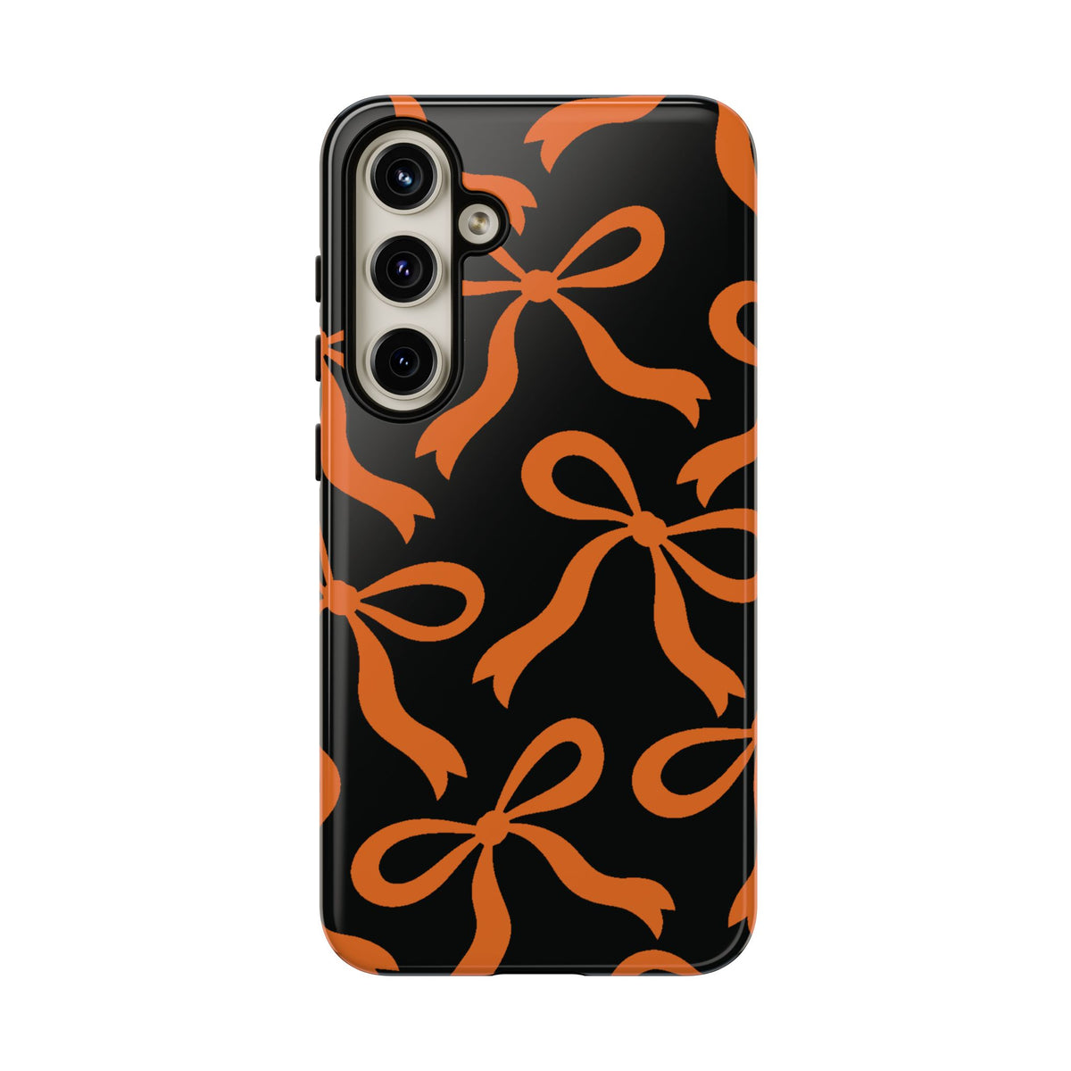 Bold Black and Burnt Orange Bow Pattern Phone Case - Black Phone Case - Samsung Galaxy S24 Plus / Glossy