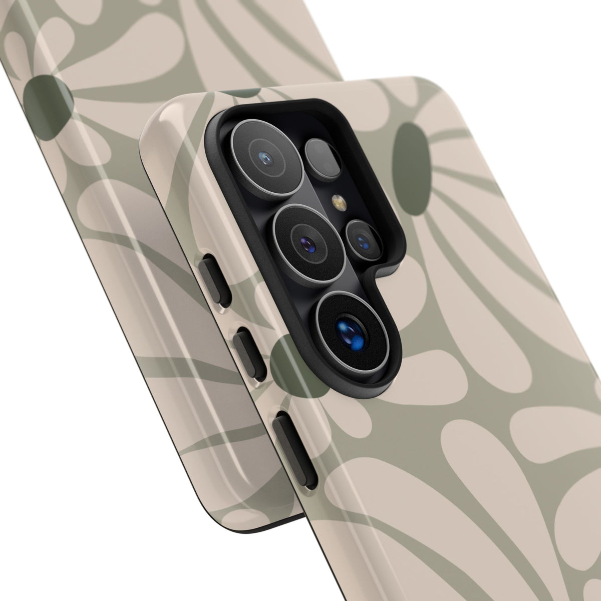Retro Cream & Green Daisy Pattern Phone Case - White Phone Case