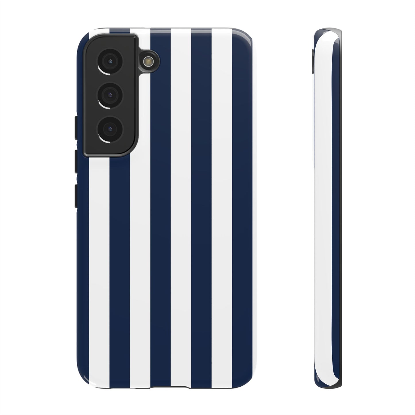 Samsung Galaxy S22 / Glossy Phone Case - Simple Dark Blue & White Stripe Pattern Phone Case