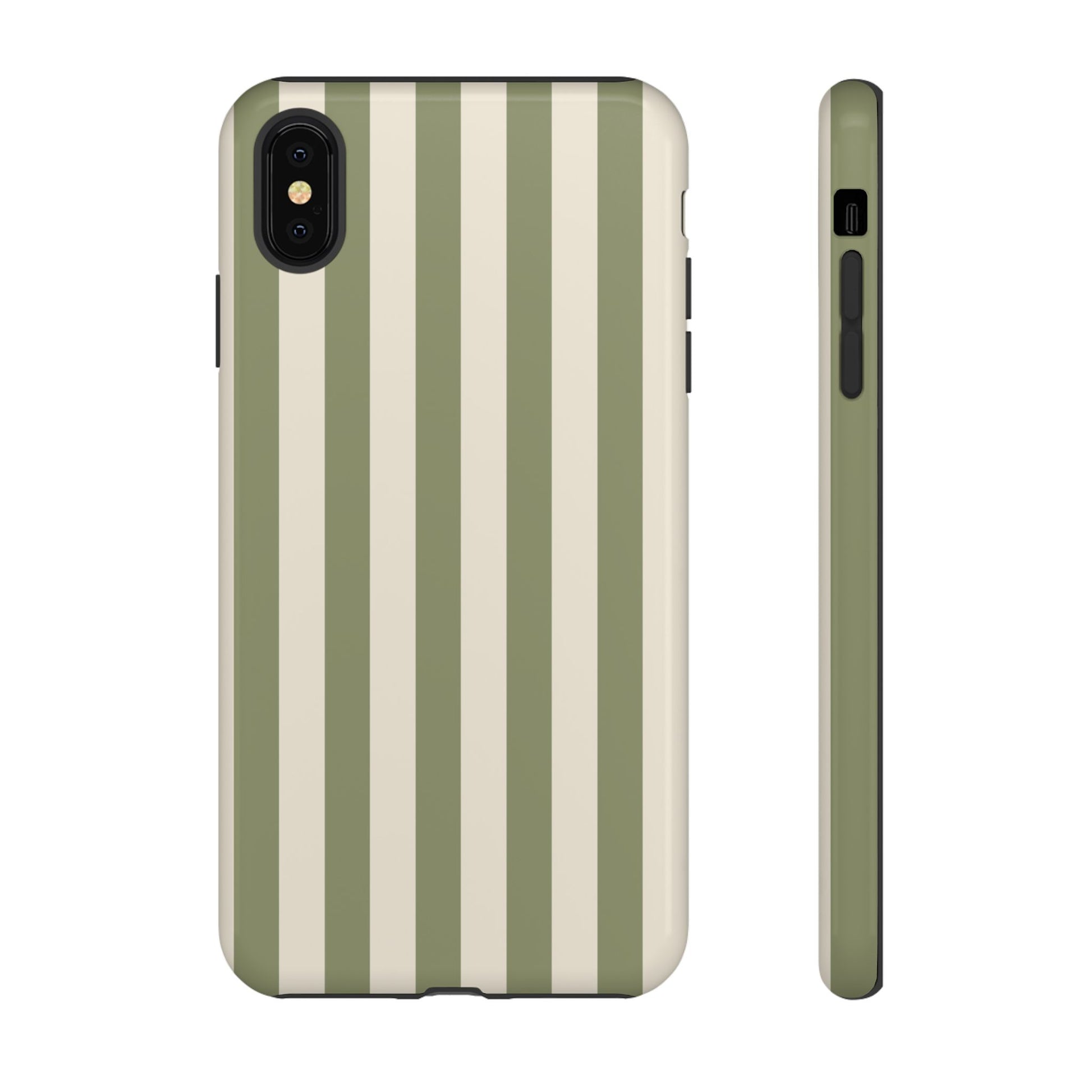 iPhone XS MAX / Glossy Phone Case - ’Olive & Beige Stripe Pattern’ Phone Case