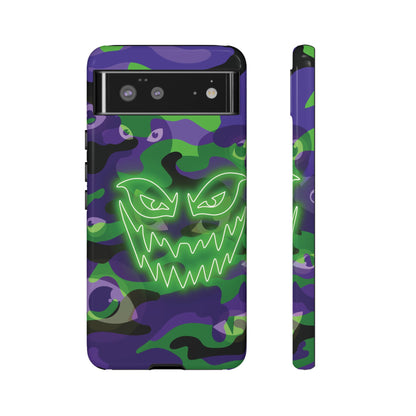 Google Pixel 6 / Glossy Phone Case - Green & Purple Neon Face Camo Phone Case