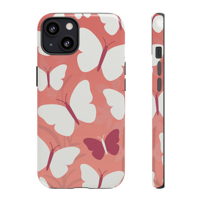iPhone 13 / Glossy Phone Case - Minimalist Pink Butterfly Pattern Phone Case