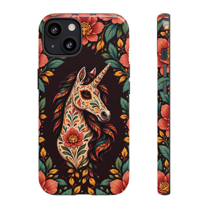 Elegant Terracotta and Teal Calavera Unicorn Phone Case - Phone Case - iPhone 13 / Glossy