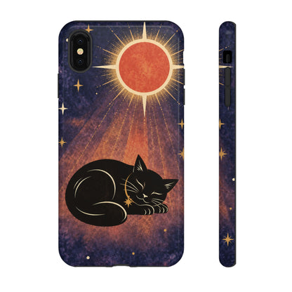 Whimsical Violet Celestial Black Cat Phone Case