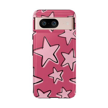 Raspberry Pink Doodle Star Phone Case