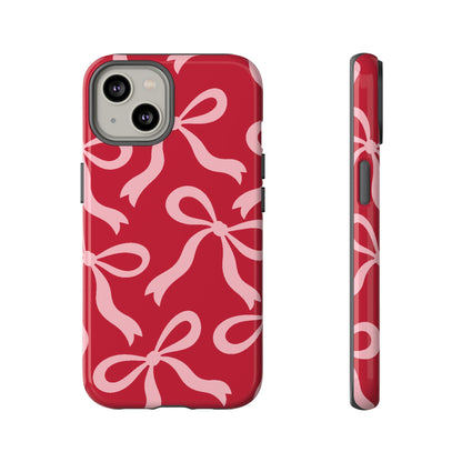 Bold Raspberry Red and Blush Pink Bow Pattern Phone Case - Red Phone Case - iPhone 14 / Glossy