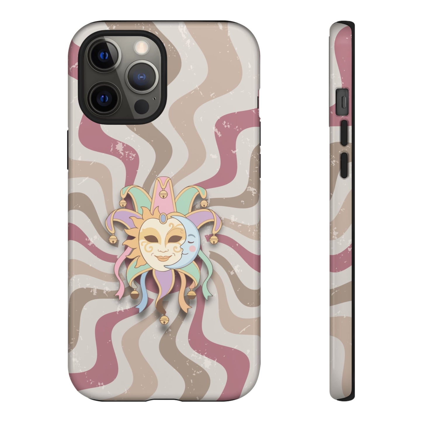 Sun & Moon Jester Mask – Pink Retro Wave Phone Case - Pink Phone Case - iPhone 12 Pro Max / Glossy