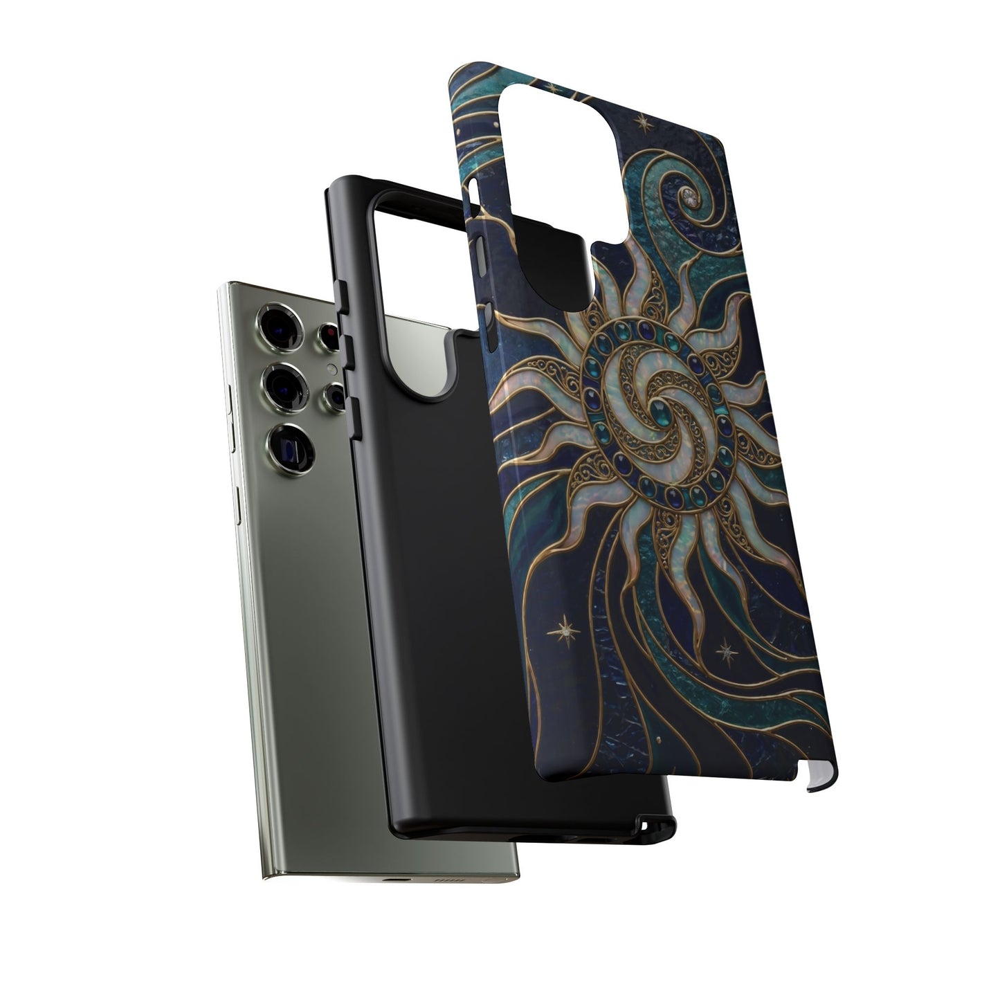 Elegant Teal & Gold Cosmic Sunburst Phone Case