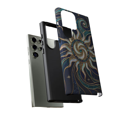 Elegant Teal & Gold Cosmic Sunburst Phone Case
