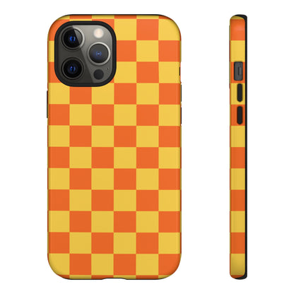 iPhone 12 Pro Max / Glossy Phone Case - Trendy Orange & Yellow Checked Pattern Phone Case