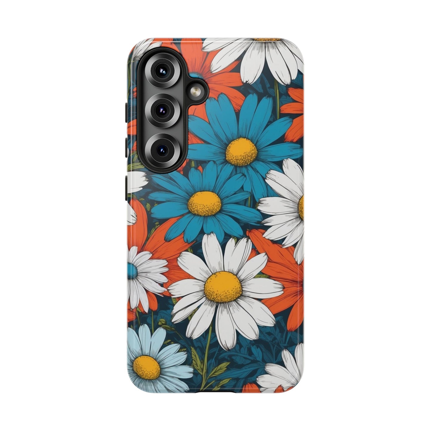 Samsung Galaxy S25 / Glossy Phone Case - Pop Art Daisies Illustration ’Red & Blue’ Phone Case
