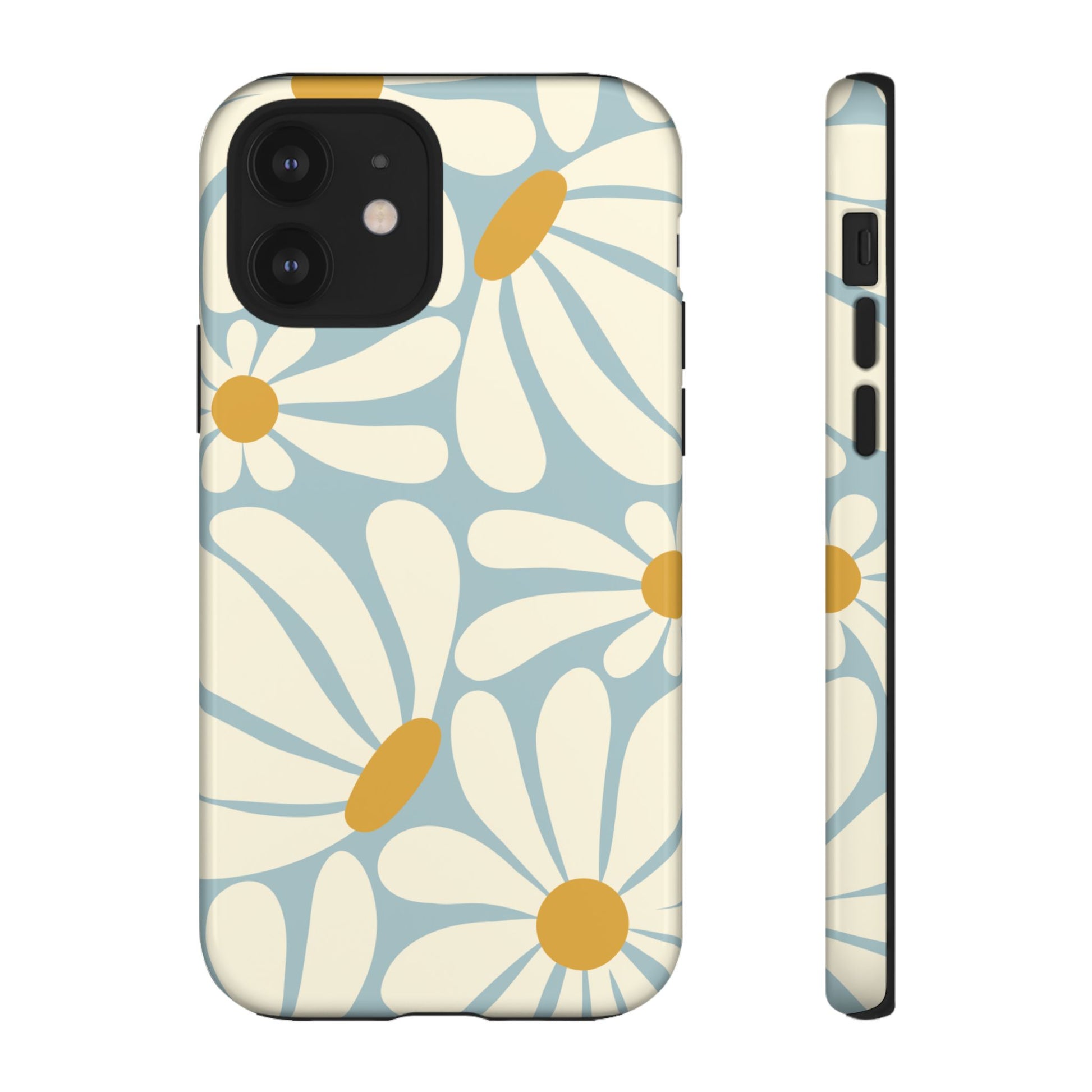 Retro Light Blue Daisy Pattern Phone Case - Blue Phone Case - iPhone 12 / Glossy