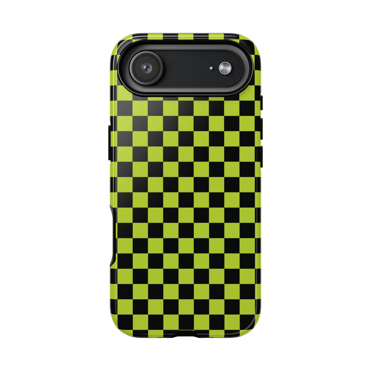 Trendy Neon Lime Green & Black Small Checked Pattern Phone Case - Green Phone Case - iPhone 17 Air / Glossy