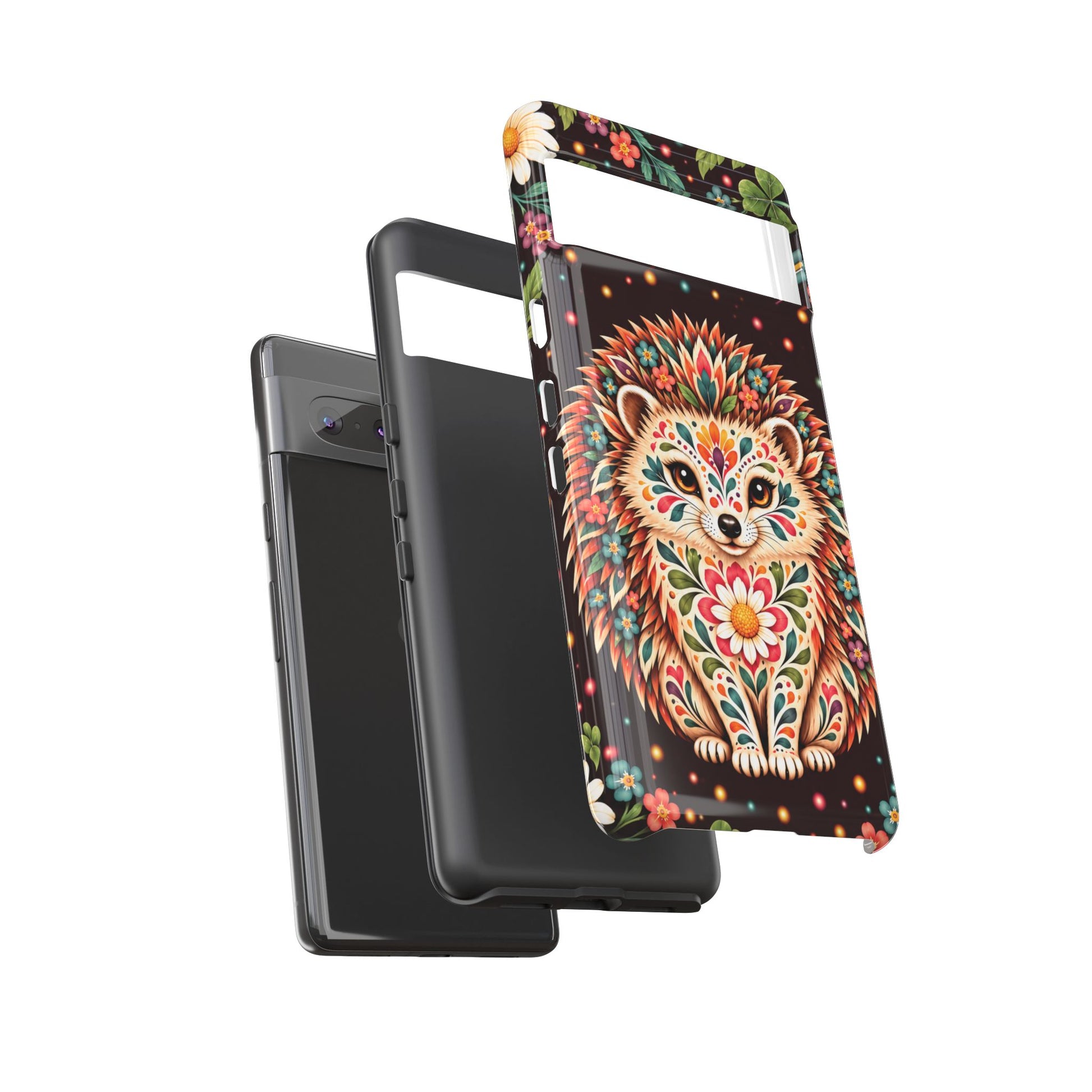 Vibrant Terracotta and Teal Calavera Hedgehog Phone Case - Multicolor Phone Case