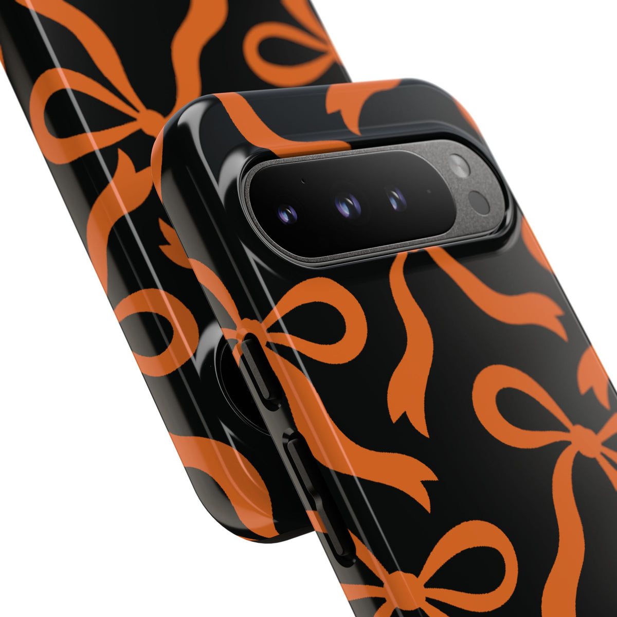 Bold Black and Burnt Orange Bow Pattern Phone Case - Black Phone Case