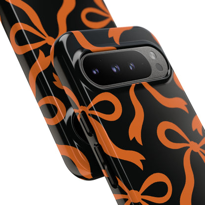 Bold Black and Burnt Orange Bow Pattern Phone Case - Black Phone Case