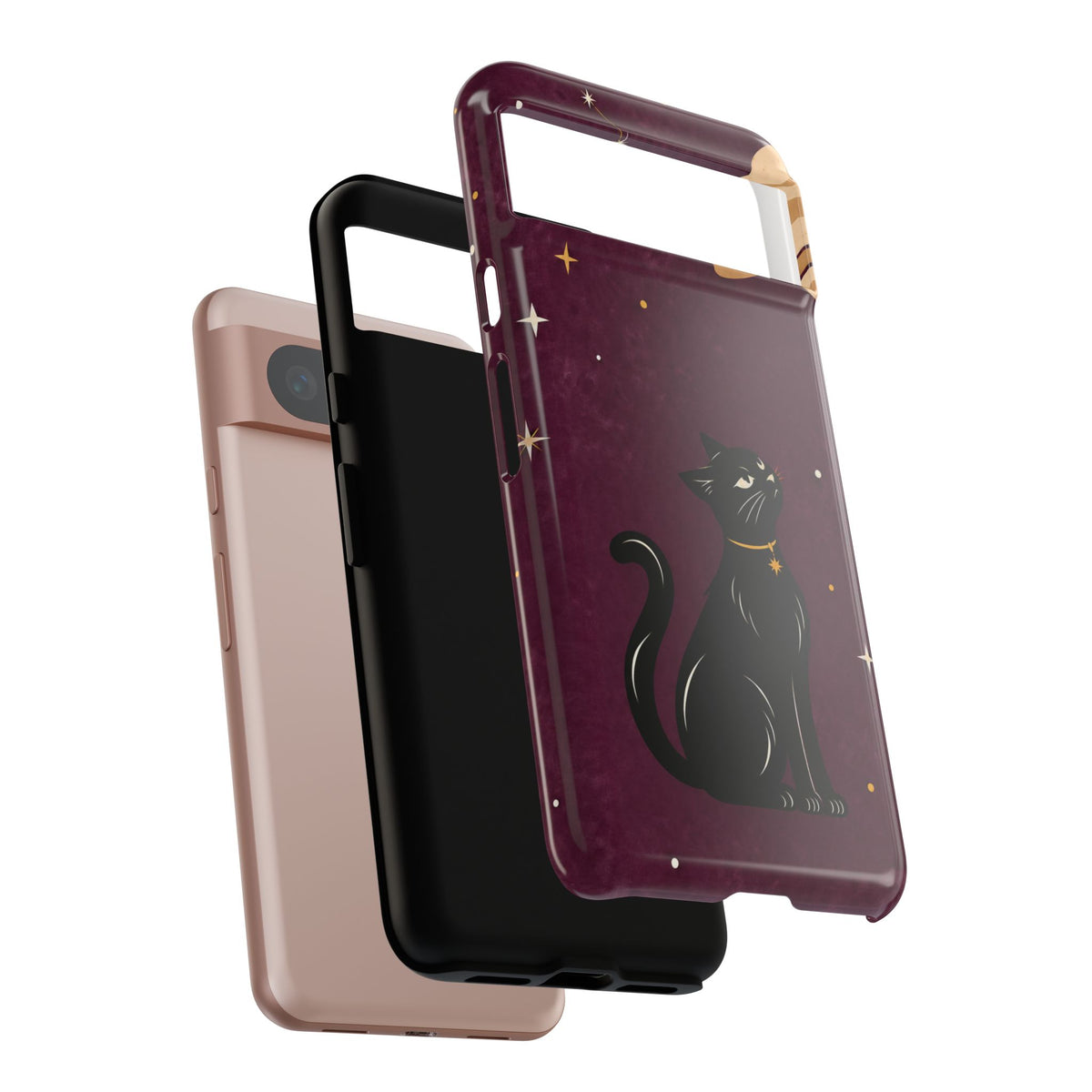 Whimsical Plum Celestial Black Cat Phone Case