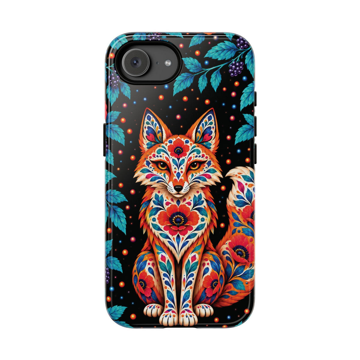 Vibrant Orange and Turquoise Calavera Fox Phone Case - Multicolor Phone Case - iPhone 17e / Glossy