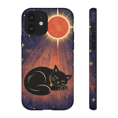 Whimsical Violet Celestial Black Cat Phone Case