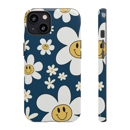 Fun Retro Daisy Pattern with Blue Background Phone Case - Blue Phone Case - iPhone 13 / Glossy