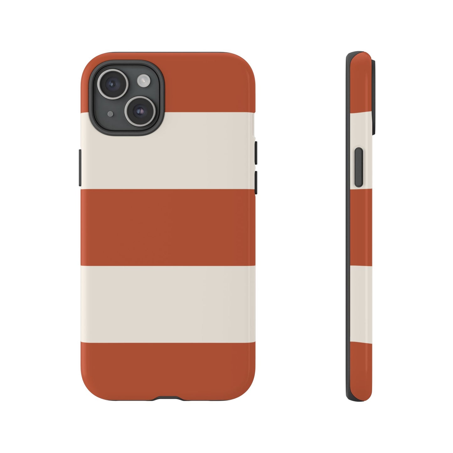 iPhone 15 Plus / Glossy Phone Case - Terracotta Horizontal Stripe Pattern Phone Case