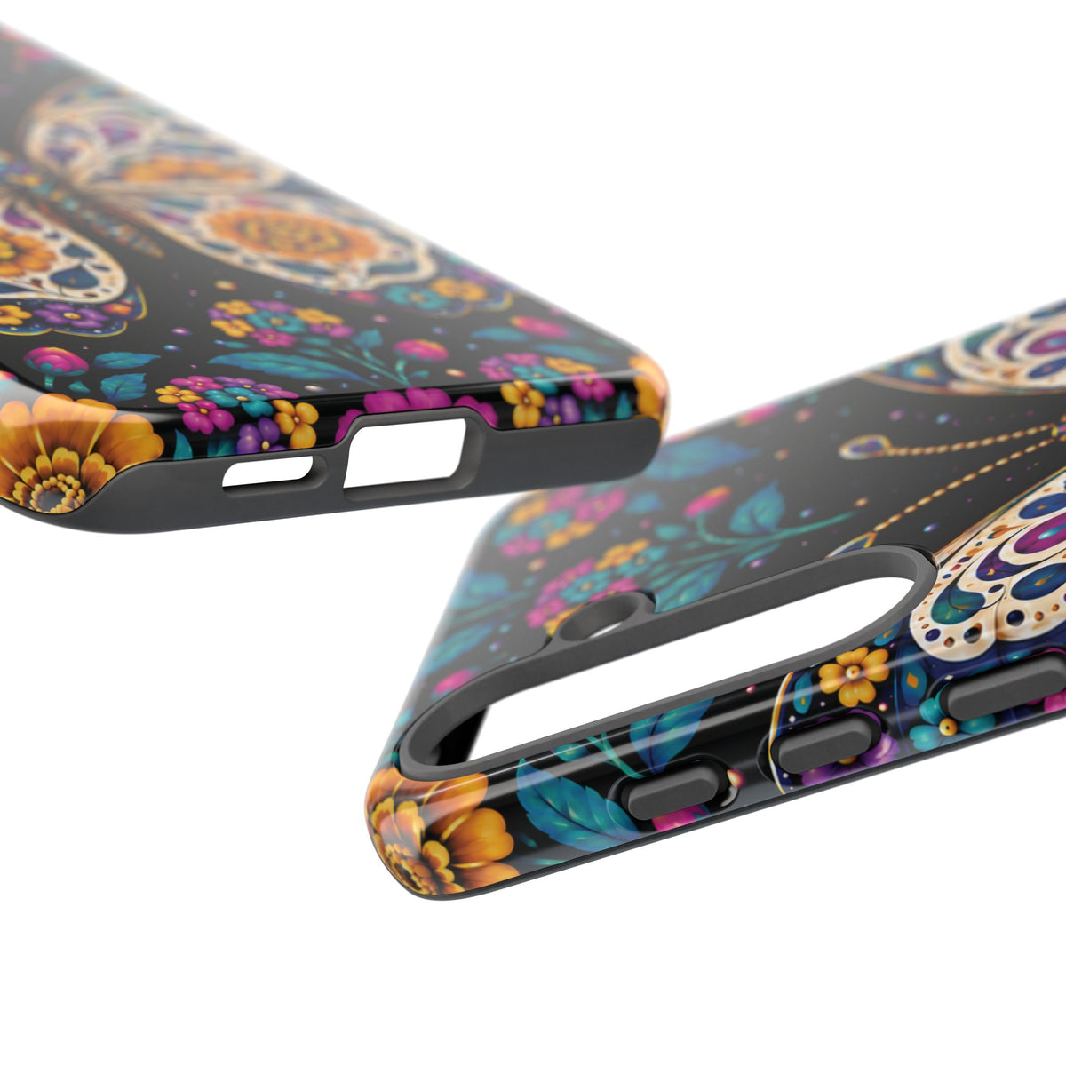 Vibrant Purple and Teal Calavera Butterfly Phone Case - Multicolor Phone Case