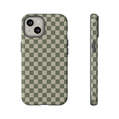 iPhone 14 / Glossy Phone Case - ’Bold Olive Green Checkered Pattern’ Phone Case