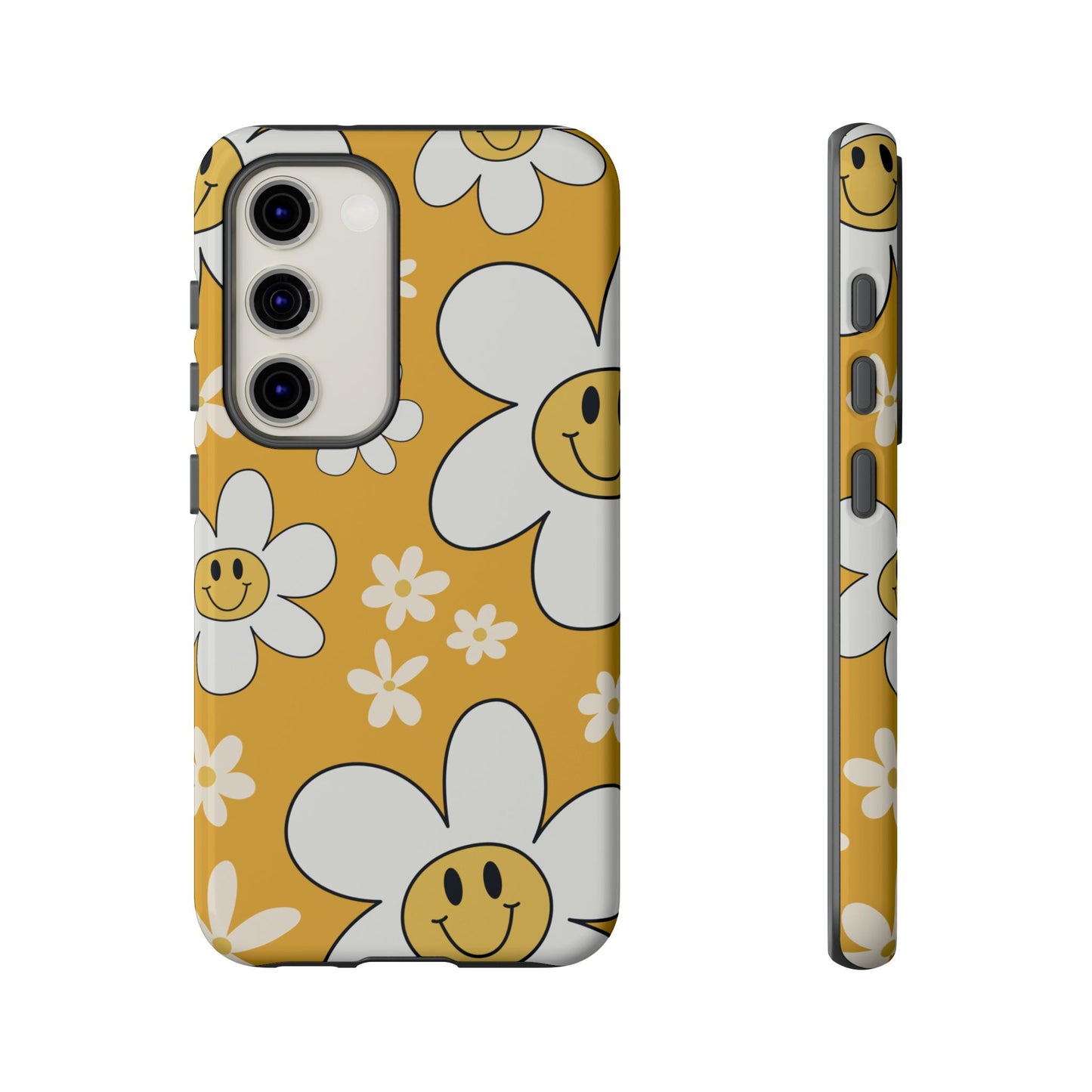 Fun Retro Daisy Pattern with Yellow Background Phone Case - Yellow Phone Case - Samsung Galaxy S23 / Glossy