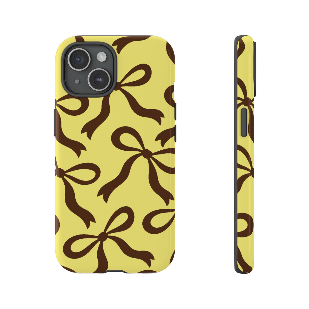 Bold Butter Yellow and Chocolate Brown Bow Pattern Phone Case - Yellow Phone Case - iPhone 15 / Glossy