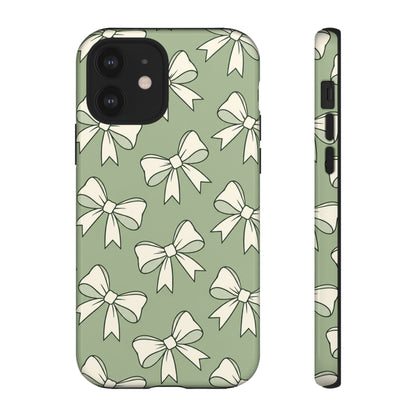 Chic Sage Green Bow Pattern Phone Case