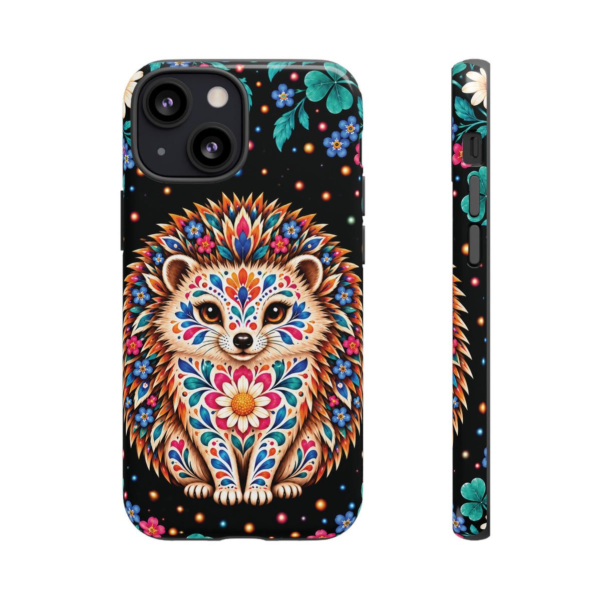 Vibrant Orange and Turquoise Calavera Hedgehog Phone Case - Multicolor Phone Case - iPhone 13 Mini / Glossy