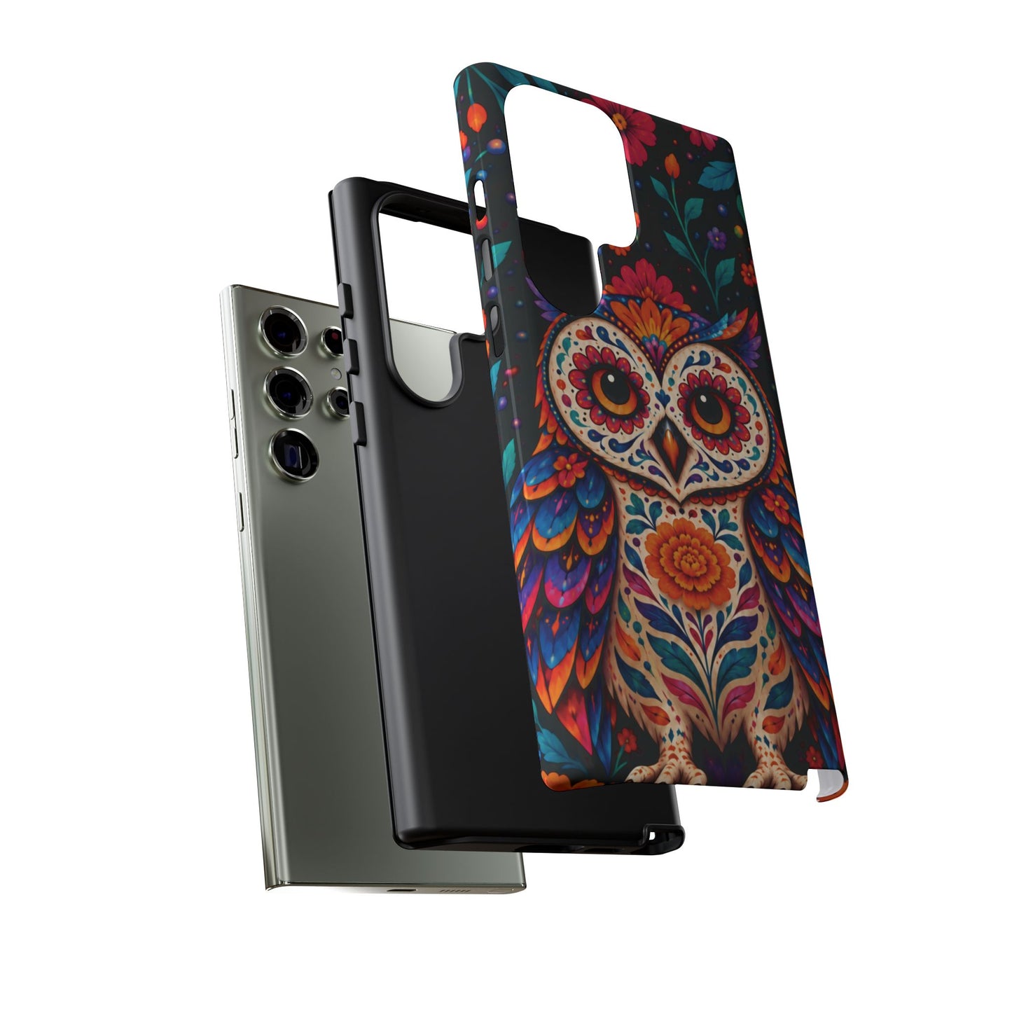 Vibrant Orange and Turquoise Calavera Owl Phone Case - Multicolor Phone Case