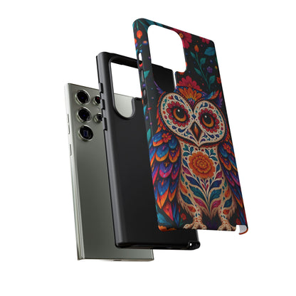 Vibrant Orange and Turquoise Calavera Owl Phone Case - Multicolor Phone Case