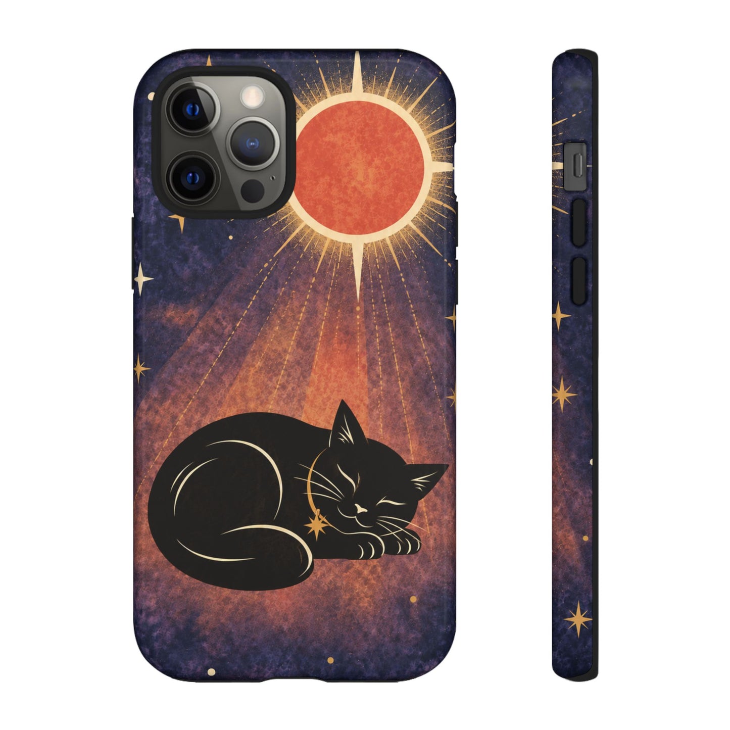 Whimsical Violet Celestial Black Cat Phone Case