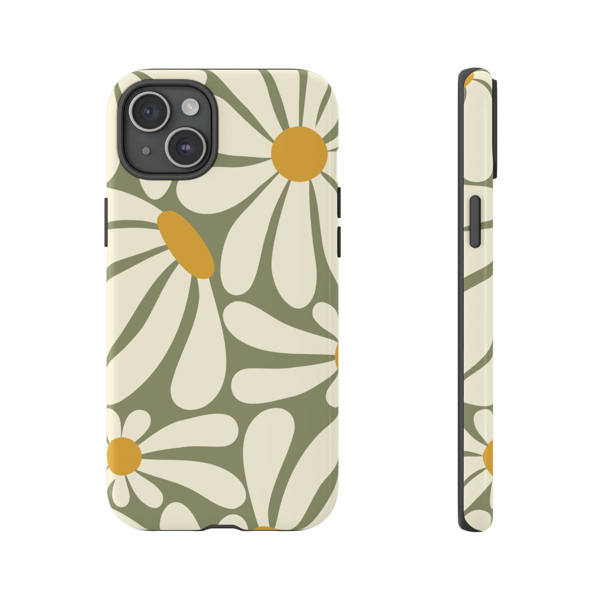 Retro Green Daisy Pattern #1 Phone Case - Green Phone Case - iPhone 15 Plus / Glossy