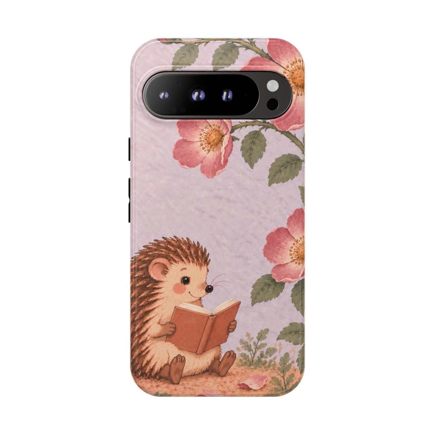 Whimsical Lilac Hedgehog and Wild Rose Phone Case - Purple Phone Case - Google Pixel 9 Pro XL / Glossy