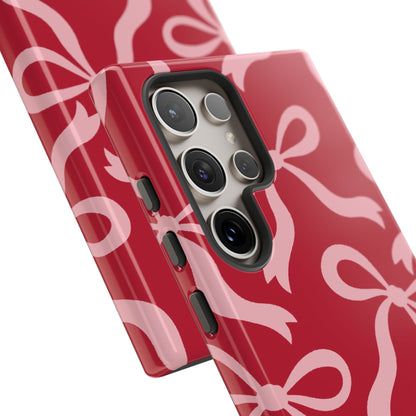 Bold Raspberry Red and Blush Pink Bow Pattern Phone Case - Red Phone Case