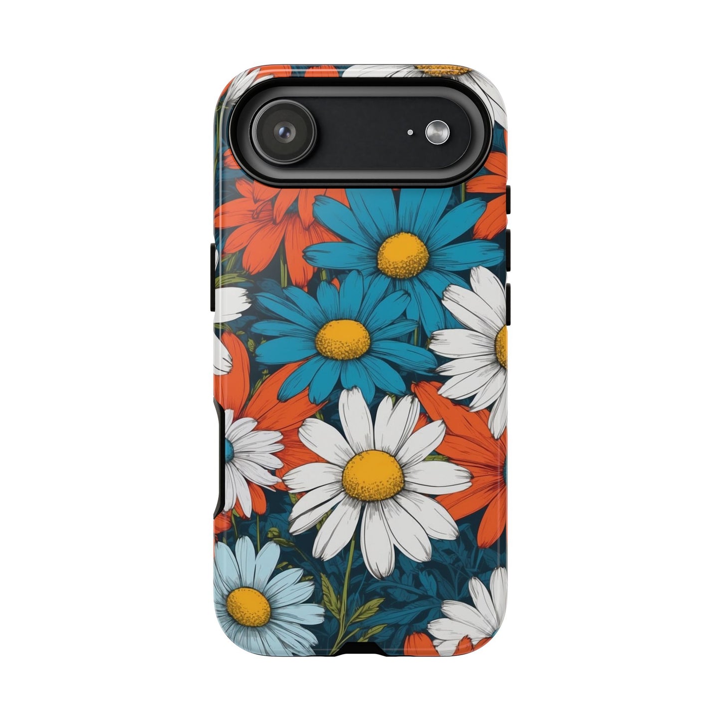 iPhone 17 Air / Glossy Phone Case - Pop Art Daisies Illustration ’Red & Blue’ Phone Case