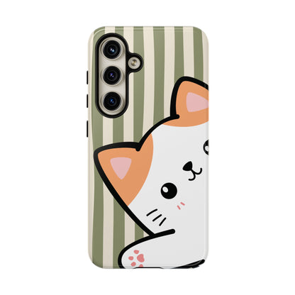 Samsung Galaxy S24 / Glossy Phone Case - Peakaboo Cat with Green Stripe Pattern Phone Case
