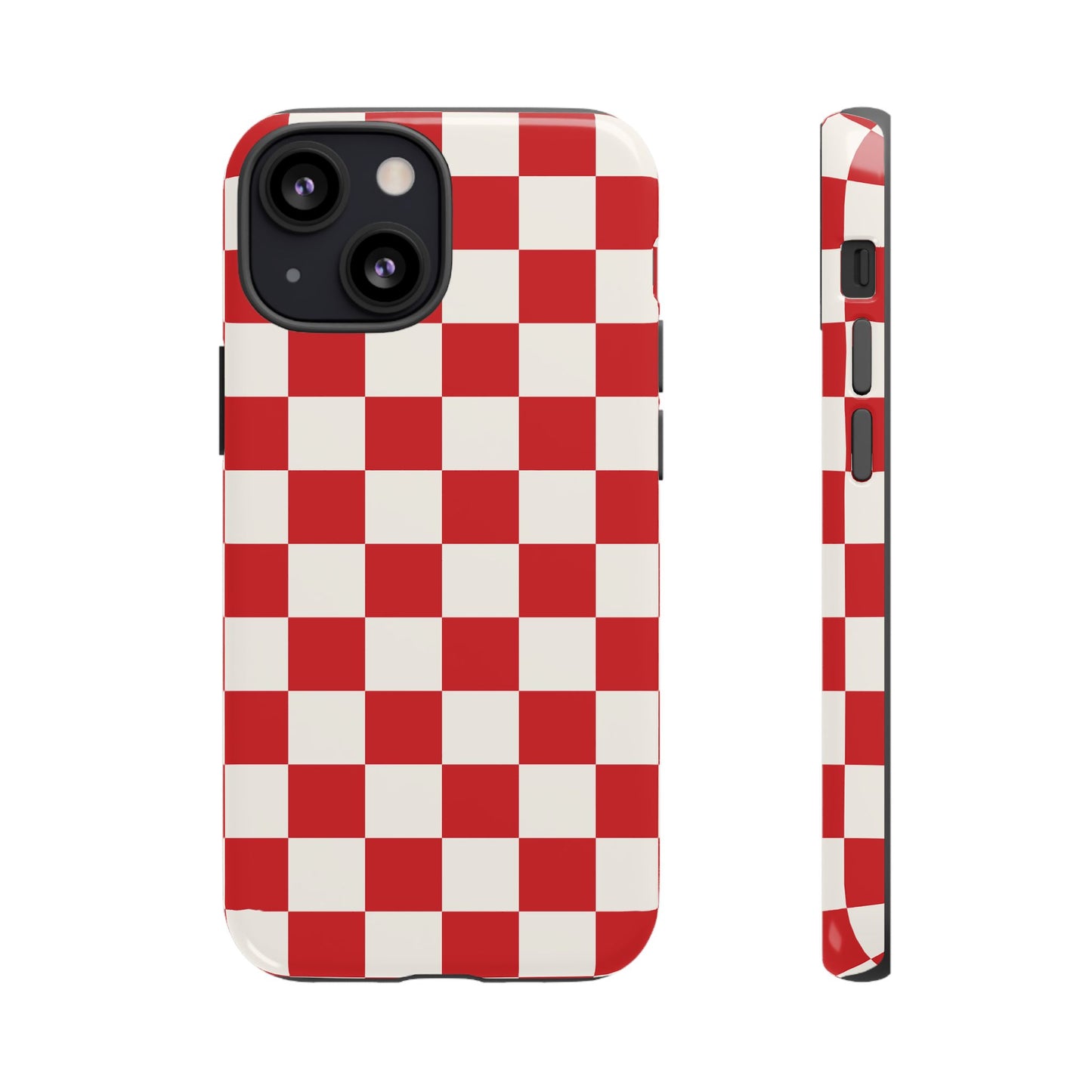 iPhone 13 Mini / Glossy Phone Case - ’Red Checkered Pattern’ Phone Case